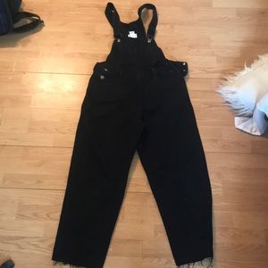 Black denim overalls